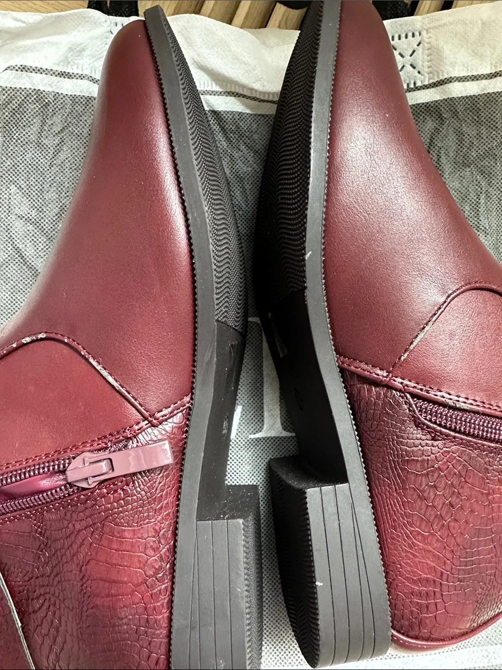 Women's Burgundy Ankle Boots with Braided Strap